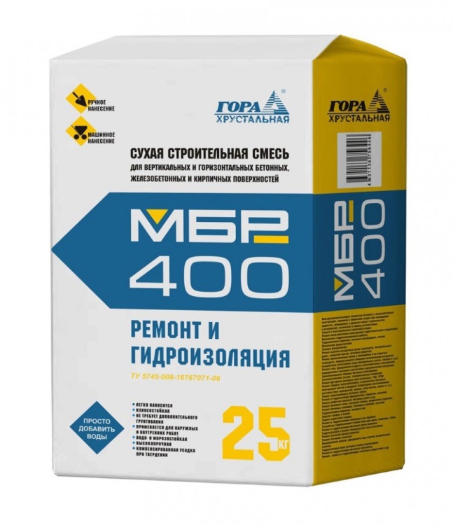Гора Хрустальная Ремонтная смесь для бетона морозостойкая МБР400М 25кг/40м
