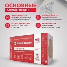 Rockwool Лайт Баттс (1000*600*50) 10п/6м2/0,3м3/20пач.под